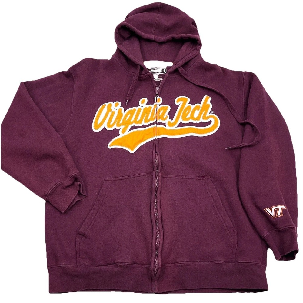 Vintage Virginia Tech Hokies Jacket Men Large Full Zip Hoodie Script Y2K Sewn *